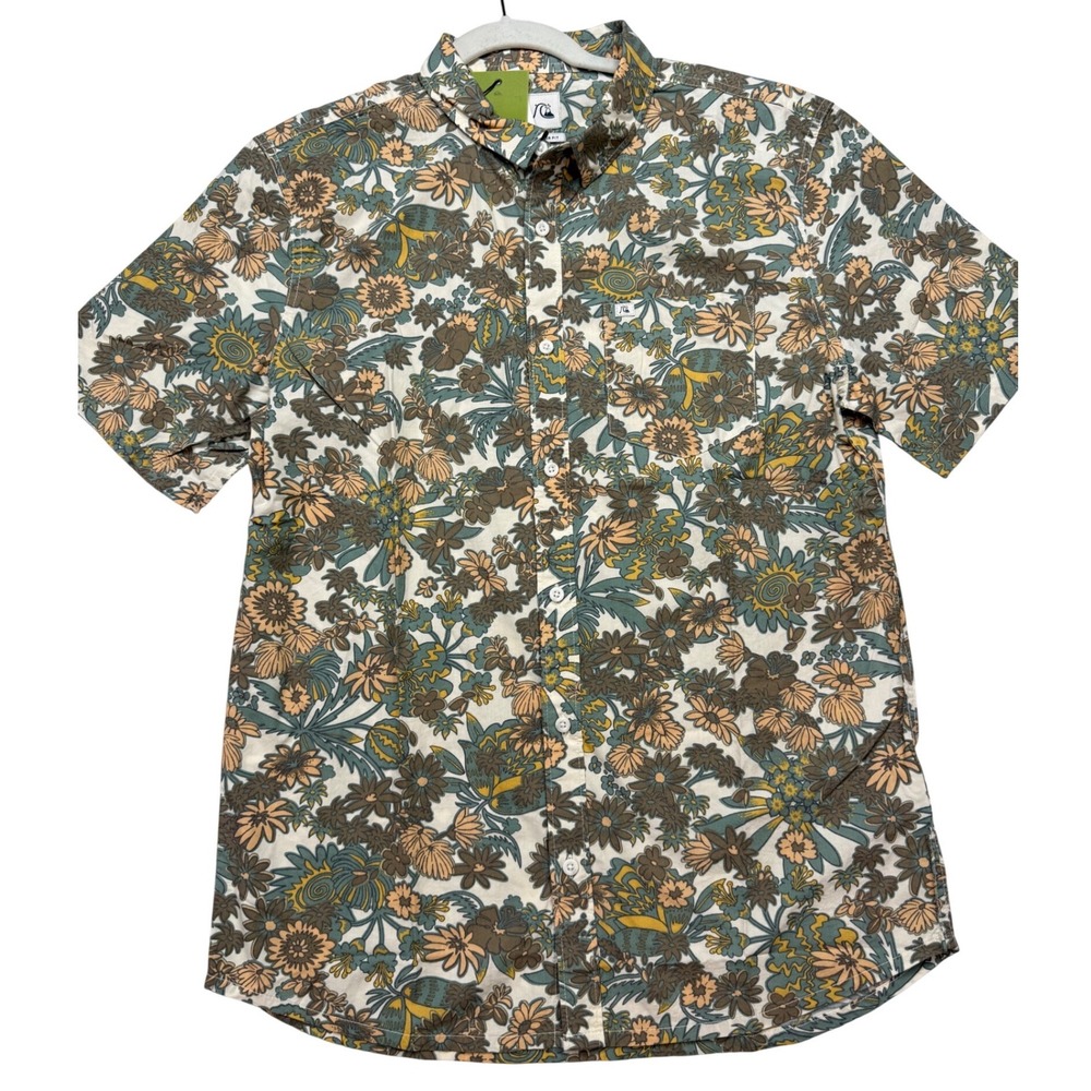 Quiksilver Button Up Shirt Mens Medium Green NWT Morning Trip Floral EQYWT04327